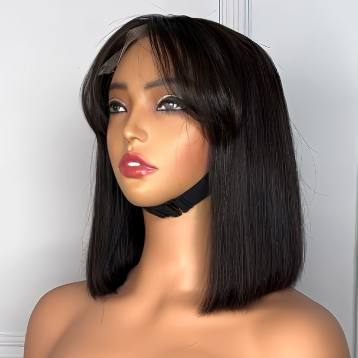 Straight Hair Wig With Bangs 100% Virgin Hair - 5×5 Closure