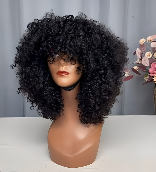 Minimalist  Short Curly Wig with Bangs 100% Virgin Hair