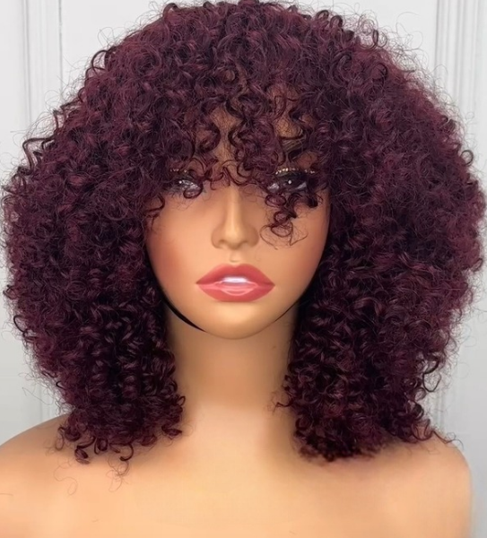 Minimalist  Short Curly Wig with Bangs 100% Virgin Hair