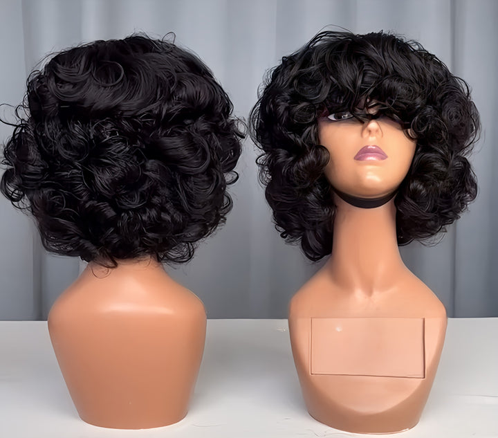 Bouncy Curly Wig with Bangs 100% Raw Hair